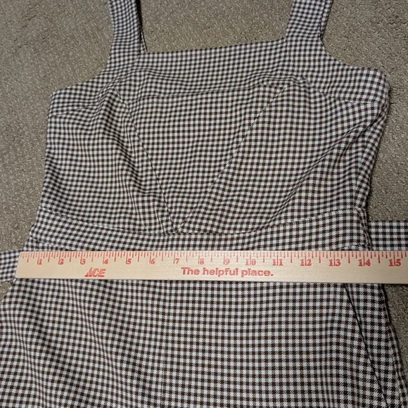 & Other Stories Belted Micro Gingham Houndstooth Overalls Brown S 4 Square Neck - Picture 10 of 14